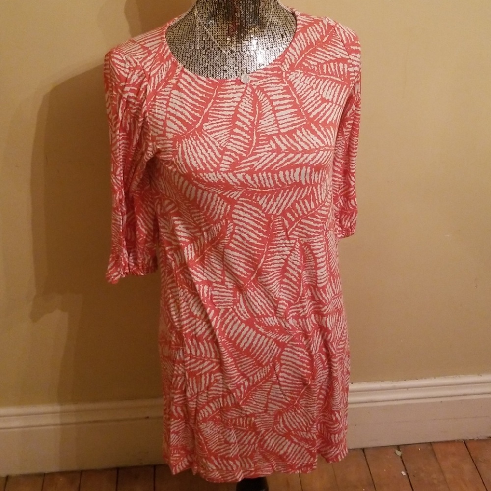 Summer palm frond coral dress